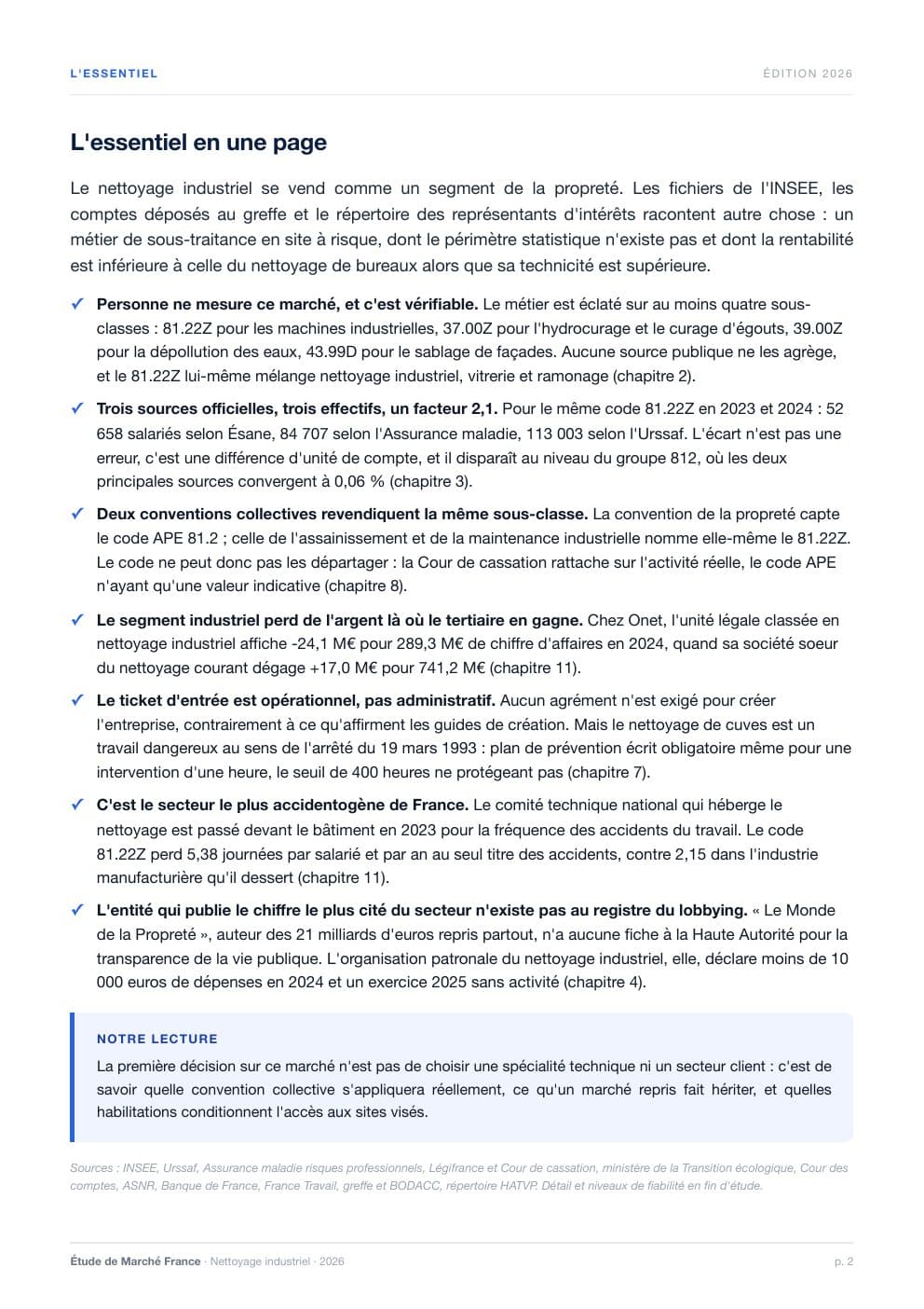 Page 2 de l'extrait de Étude de marché du nettoyage industriel en France · Étude 2026