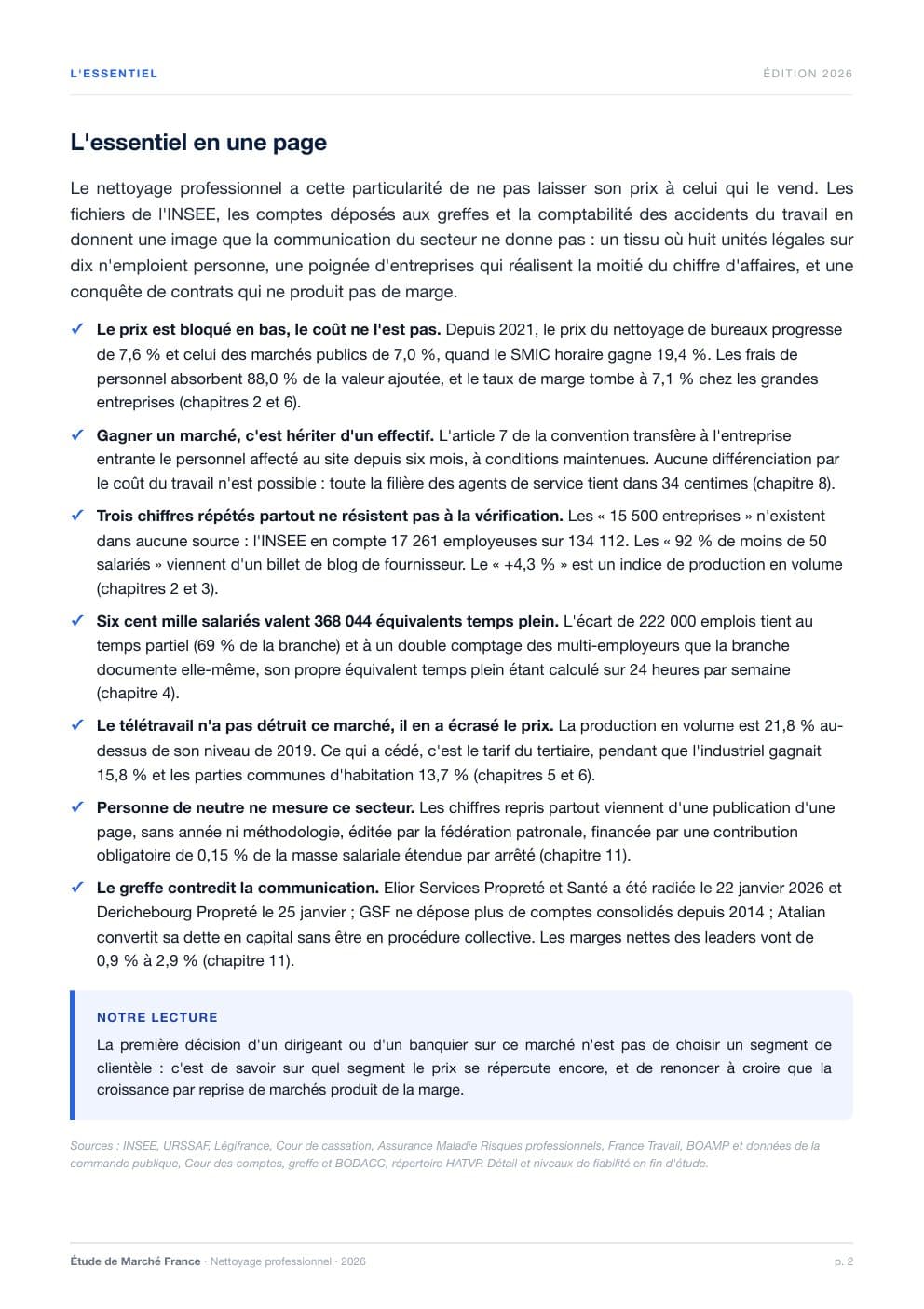 Page 2 de l'extrait de Étude de marché du nettoyage professionnel en France · Étude 2026